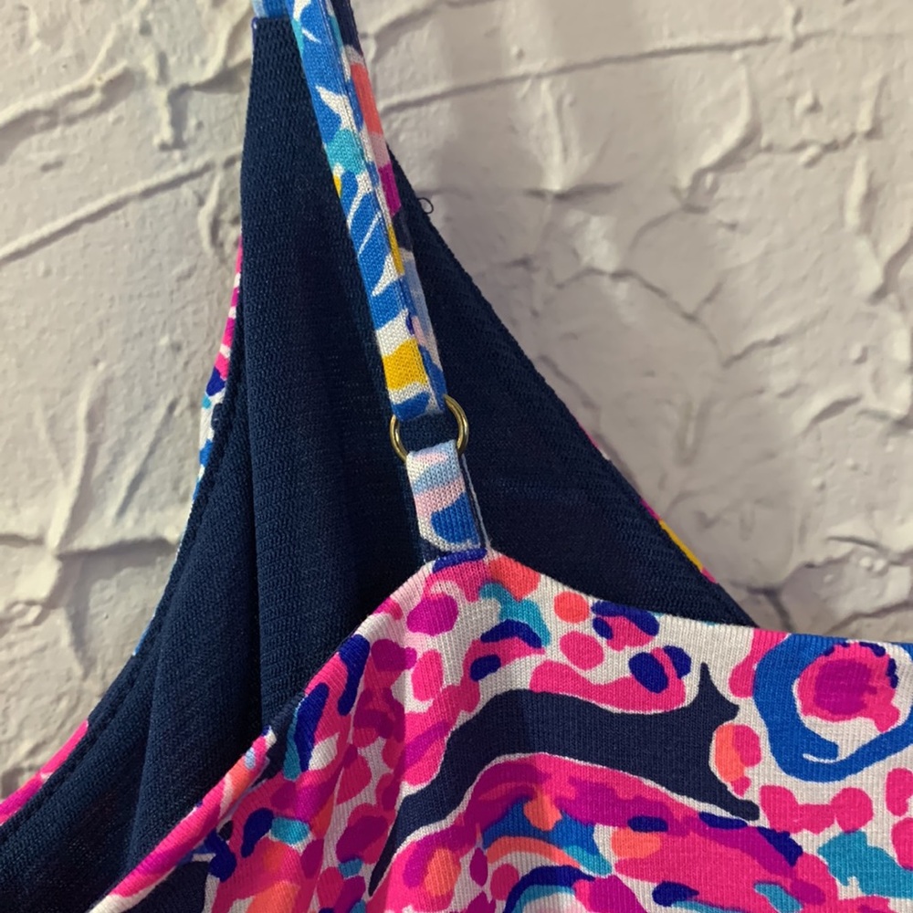 Lilly Pulitzer Dante Jumpsuit Navy Pink Medium High Tide Turtle Amazement Floral - Picture 9 of 15